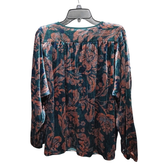 Anthropologie Faustine Blue Pink Velvet Peasant Blouse Women's Size Large NWT - Picture 7 of 15